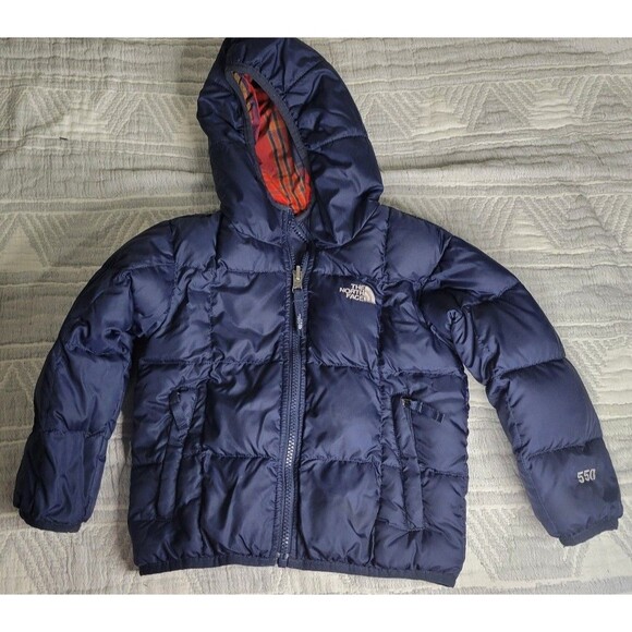 The North Face Toddler 3T 550 Reversible Down Puffer Jacket – Navy & Red Plaid - Picture 1 of 11